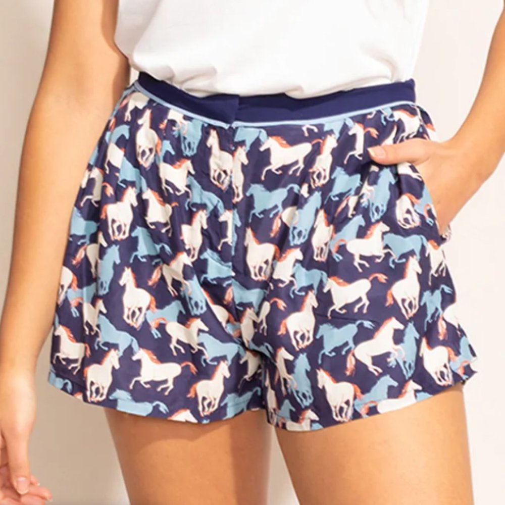 Pink Martini | The Ranch Short | Horse Print Silky Shorts